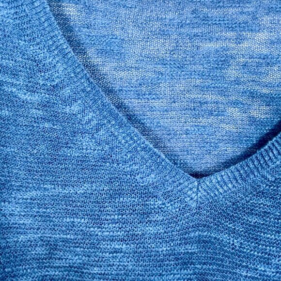 Eileen Fisher Organic Linen Cotton Knit Top V-Neck Easy Fit Long Length Blue Med - Picture 6 of 11